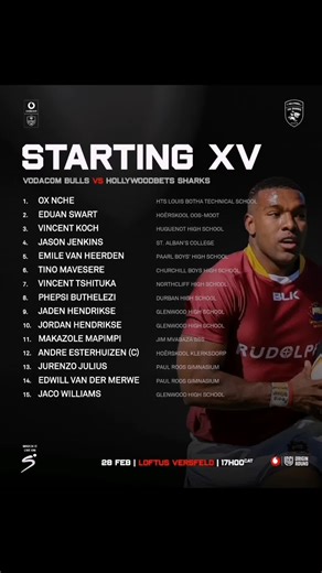 🖤🤍🦈Sharks team to face Bulls. #rugby #urcrugby #sharksrugby