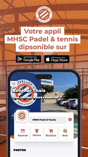 MHSC Padel & Tennis on Instagram: "📲 L’application MHSC Padel & Tennis est en ligne ! 👉 Elle vous permettra très bientôt de : • réserver vos terrains de padel et de tennis, • gérer vos créneaux en toute simplicité, • suivre les actualités du complexe. ⏳ Les réservations ne sont pas encore ouvertes, la date d’ouverture exacte sera communiquée prochainement… Mais vous pouvez dès maintenant télécharger l’application et créer votre compte. 📥 Application : MHSC Padel & Tennis Disponible sur iOS &