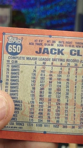 JACK CLARK 1991 TOPPS BASEBALL CARD 💪⚾💯 AWESOME,,,