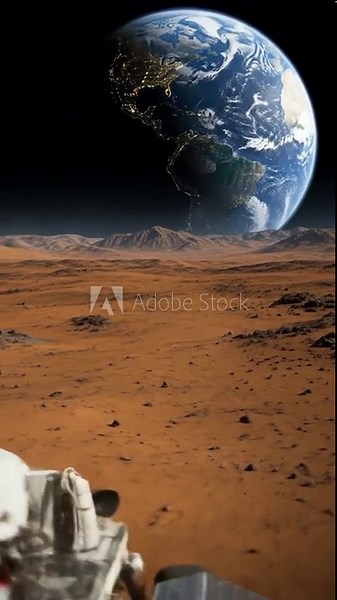 Planetary surface and earth in the sky, a perfect concept for science fiction book covers, astronomy blogs, and educational materials.