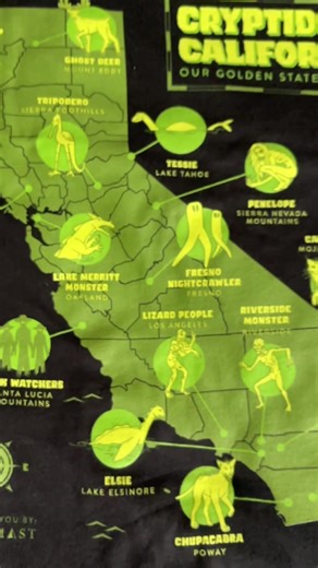 Our new Cryptids of California tee points out the primary areas of sightings for these creepy crawlers all over the state!! Have you seen any of these yourself?! What’s the closest one to where you live?? Available in S-4XL! #cryptids #californiacryptids #bigfoot #altfashion