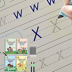 4 Packs Magice Practice Copybook with Disappearing Ink Pencil Grips, Kids Handwriting Book Hand Writing Tracing Letters Cursive Workbook Calligraphy for Children Ages 3-5 Gifts