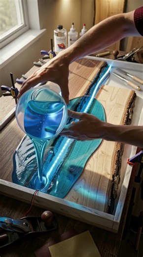 The ULTIMATE modern river table build😱 #shorts #woodworking #resinart #interiordesign