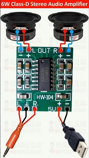 6W ClassD Stereo Audio Amplifier | 2 Pitch Computer Speaker | Portable Speaker | PAM8403 Amplifier