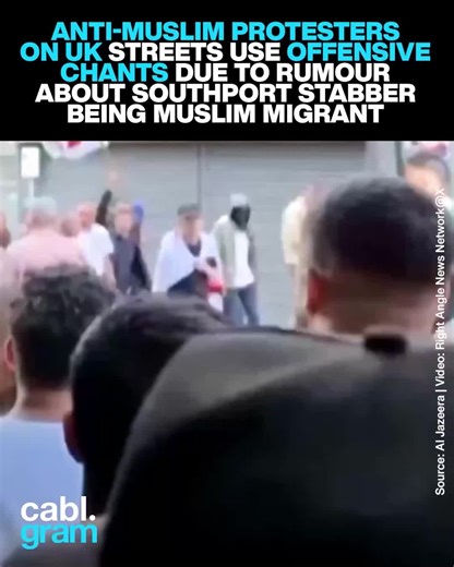 CABLGRAM. on Instagram: "Protests broke out across the UK after misinformation about the Southport stabbing on July 29, 2024, sparked outrage. A chant, “Allah, Allah, who the f*** is Allah?” was adopted by demonstrators who falsely believed the suspect was a Muslim asylum seeker, inciting violent clashes with law enforcement. The protests led to violent riots, particularly in Southport, Liverpool, and Sunderland, with protesters targeting mosques and throwing bricks. This wave of far-right mobil
