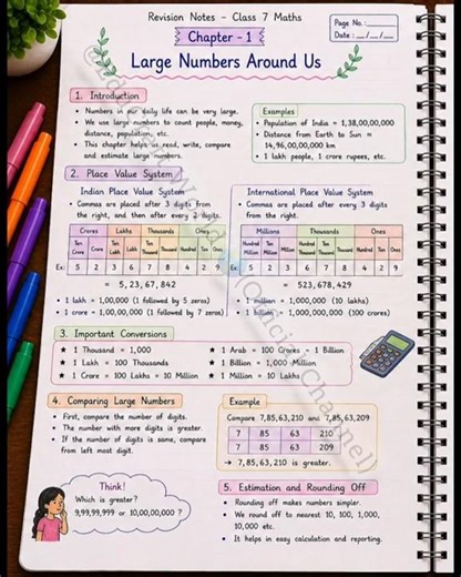 Class 7 || MATH || NCERT || CH- 1 Large Numbers Around Us || NOTES || SUMMARY || #maths #trending