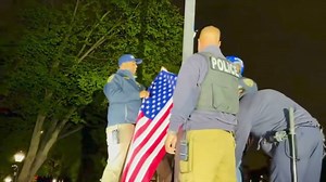 2.5K views · 99 reactions | INCREDIBLE MOMENT. NYPD officers rip down the Palestinian flag after clearing the campus from illegal occupiers and replaced it with the only flag that belongs....the American flag!  At least 25 anti-Israel agitators were arrested Tuesday night during a protest at the City College of New York. | Dave Brown USA | Facebook