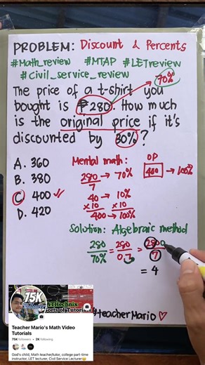 Discount/Percent Problem‼️ #mathteacher #CSEReview #MathTutor | Math Teacher Mario
