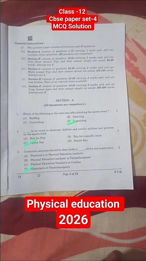 Class 12 Physical Education CBSE Board Paper Set 4 | MCQ Solution 2026