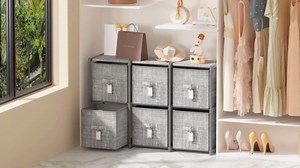 Cube Storage Organizer Shelf with 6 Printed Bins + Labels, Cubby Storage Organizer with Bins, Large Capacity Shelves for Storage,Closet, Living Room, Dorm, Yarn