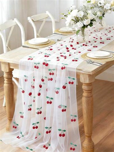 1pc Cherry Blossom Color Tulle Table Runner, Double-Sided Heat-Pressed Polyester Sheer Table Cloth, Size 75*180cm, Suitable For DIY Crafts, Gender Reveal Party Decor, Wedding Decor, 1st Birthday Party Decor, Baby Shower, Holiday Party, Bridal Makeup Room Decor, Table Decoration | SHEIN