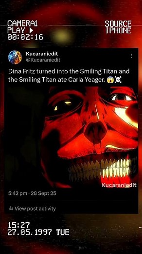 Dina Fritz turned into the Smiling Titan and the Smiling Titan ate Carla Yeager.😱☠️ #edit #dina #aot