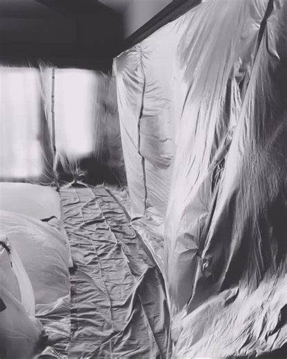 👻Nothing more splendidly spooky than restoration in action! Here’s a throwback to 2021 when Hollyhock House’s living room was under protective plastic sheeting while the cast-concrete bridge across the fireplace moat was being restored. The eerie effect of the plastic billowing in the wind enticed some ghostly guests to visit. Happy Halloween! | Hollyhock House