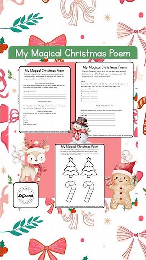 Christmas Shape Poem Writing Worksheet | 4th Grade Poetry | Candy Cane & Christmas Tree Activity