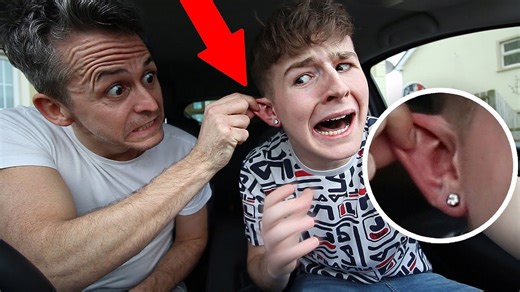 Ear piercing prank on dad goes hilariously wrong