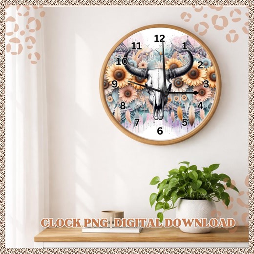 Clock Design Png, Cow Skull Clock, Clock Face Png, Animal Png, Clock Sublimation, Western Png, Country Png, Tattoo Girl, Clock Designs - Etsy
