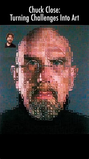 Microdose Of Art on Instagram: "From a distance, Chuck Close’s portraits look hyper-realistic — but up close, they dissolve into a mosaic of abstract colour and pattern. He lived with face blindness, dyslexia, and later paralysis, yet never stopped painting. Close didn’t just reinvent portraiture — he reinvented himself. #MicrodoseOfArt #ChuckClose #ArtHistory #ModernArt #Photorealism #Hyperrealism #InspiringArtists #ContemporaryArt #Painting #ArtReel #FineArt #ArtCollector #ArtEducation #Visual