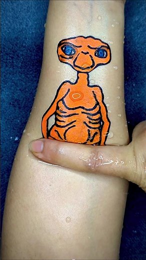 Orange Alien 👾 👽 Tattoo on Hand by floating pen art sticker #shorts #tattoo #art