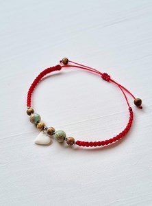 Macrame Red String Anklet: Jasper Beads, Porcelain Heart Charm - Etsy