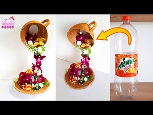 How to make Beautiful cup fountain show piece |floating tea cup with Flowers | Plastic bottle Arts