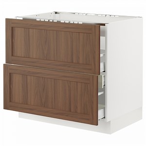 SEKTION / MAXIMERA base cab f cktp/int extractor w drw, white Enköping/brown walnut effect, 91x61x76 cm (36x24x30")  - IKEA CA