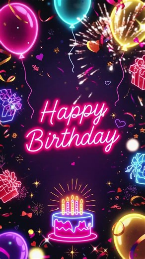Happy Birthday wishes 🎂✨ Neon Lights, Fireworks & Party Music