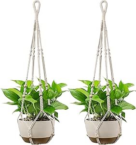USLAI Macrame Plant Hanger Indoor Outdoor, Fits 4 to 15 Inch Pots, Strong Hanging Planter Holder, Boho Home Decor, 35 Inch, Ivory, Set of 2 (POTS NOT Included)