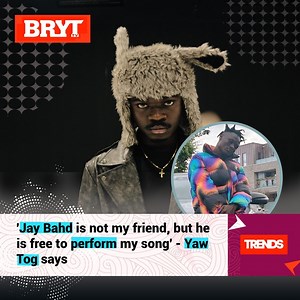 ‘JAY BAHD IS NOT MY FRIEND, BUT HE’S OPEN TO PERFORM MY SONG’ - YAW TOG SAYS. Ghanaian rapper, Yaw TOG has revealed that he is not friends with fellow artist Jay Bahd in a just ended interview on Bryt TV. The ‘Sore’ hit maker during a one-on-one discussion with #BrytTop10Countdown host, EL Baby, clarified that while they share professional ties as part of the ‘Kumerican’ music movement, their relationship is not personal and as such stated that Jay Bahd is free to perform his hit song ‘SORE’ bec