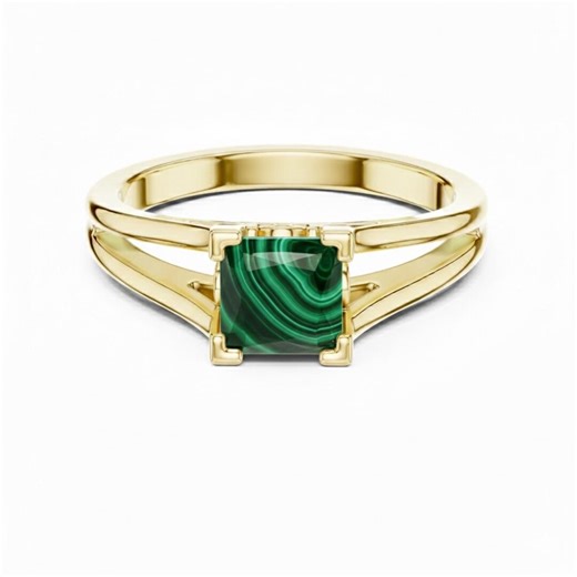 Princess Cut Malachite Engagement Ring, Split Shan Statement Ring - Etsy