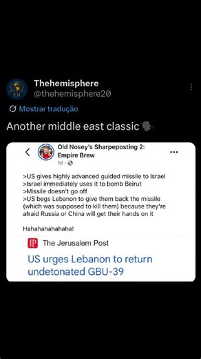 The Hemisphere on Instagram: "The United States has reportedly asked Lebanon to return an undetonated GBU-39—a high-precision glide bomb manufactured by Boeing—after it failed to explode during recent military operations. Washington’s concern isn’t just about recovering lost equipment. Officials reportedly fear the bomb could end up in the hands of Russia or China, who might study its technology. The GBU-39 is designed to deploy wings mid-air and glide up to 110 km without an engine, making it o