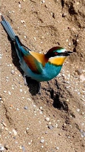Watch how the European bee-eater bird (Merops apiaster) digs its nest inside a sandy cliff! 🐦