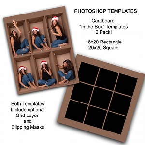 Cardboard in the Box Two Pack Templates Square 9 Box-rectangle 6 Box, Clipping Masks, Digital Download, Video Tutorials, Photoshop Edit - Etsy