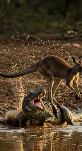 Kangaroo vs Crocodile – The Wild River Battle #crocodile #wildlifeaction #कंगारू #मगरमच्छ #캥거루 #악어