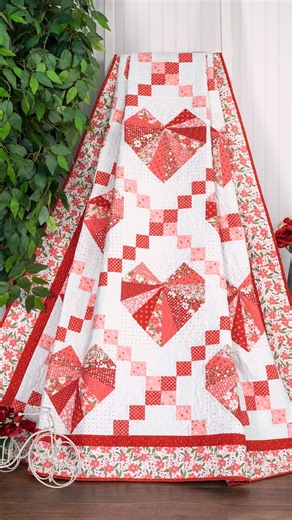 Fall in love with our stunning Foundation Paper Piecing Heart & Lattice Quilt, a beautiful design by Shabby Fabrics brought to life with the charming Love Blooms collection by Lella Boutique for Moda Fabrics. Get the kit & watch the tutorial: https://www.shabbyfabrics.com/p193257 | Shabby Fabrics