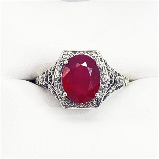 Natural Ruby Ring/ Oval Gem With Victorian Sterling Silver Filigree in Romantic Vintage Style [made to Order] Design#417 - Etsy