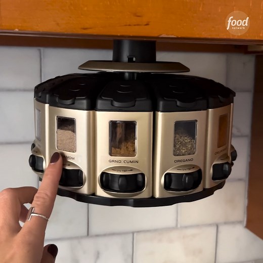 1.4M views · 3.6K reactions | If your cabinets are packed and your countertop space is minimal, we ~strongly~ advise you to get this spice carousel. It rotates, auto-measures AND you can mount it under the cabinet which saves a ton of space  Get it on Amazon: https://foodtv.com/3S6HmVd (We may make  from these links!) | Food Network | Facebook