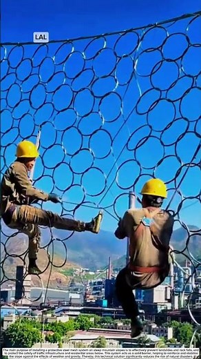 Installing protective steel mesh system on steep mountain slopes