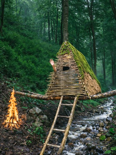 building an A-frame shelter over a stream | Bushcraft #survival #nature #bushcraft #shelter #build