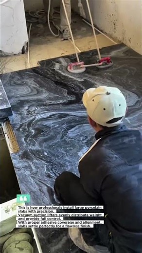 Installing Large Porcelain Slabs With Vacuum Lifters #tiling #construction #tools