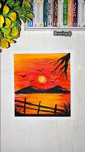 🌅 Easy Sunset Scenery Drawing | Oil Pastel Art #shorts