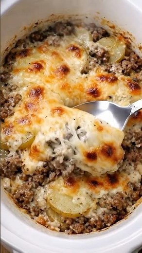 🥔🧀 Slow Cooker Beef & Potato Casserole (4 Ingredients) #easyrecipes