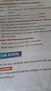 Complete the steps to switch on a computer:Step 1: Switch on ... | Filo