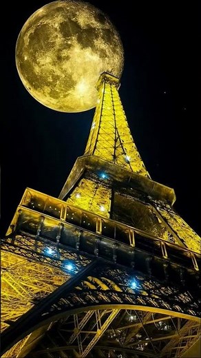 Eiffel Tower & Full Moon — Paris Magic at Night 🌕🗼✨