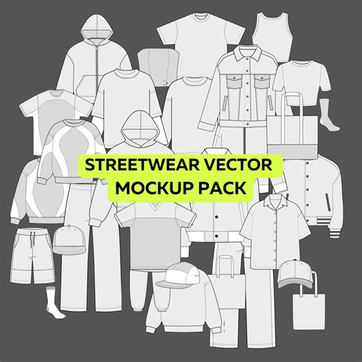 Streetwear Mockup Pack, Fashion Vector Bundle, Fashion Design Tech Pack Canva Template - Procreate PNG Mockup, Fashion Vector Flats - Etsy