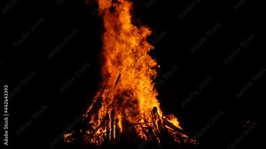 Burning fire. Bonfire. Closeup of flames burning time lapse footage, or as a background or overlay 4K