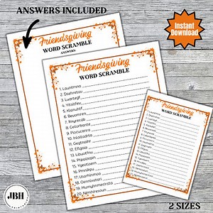 Friendsgiving Word Scramble Game, Printable Friendsgiving Games