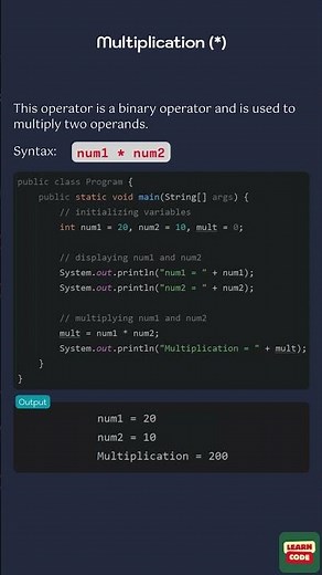 Multiplication (*) (Java Arithmetic Operators)