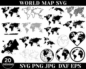 World Map Svg Png Bundle, World Map Svg, World Map Dxf, World Map Silhouette, World Map Vector, Svg Files for Cricut, Digital Download - Etsy