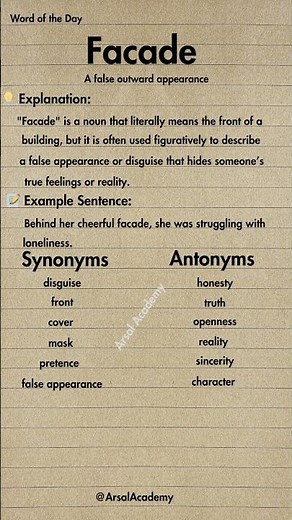 Facade Word | Meaning, Usage, Synonyms, Antonyms | Vocabulary |#english #shorts #shortsvideo