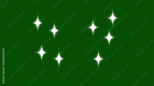 Sparkling glitter stars animation with white doodle style twinkle stars blinking smoothly isolated on solid green screen background for compositing motion graphics 4K